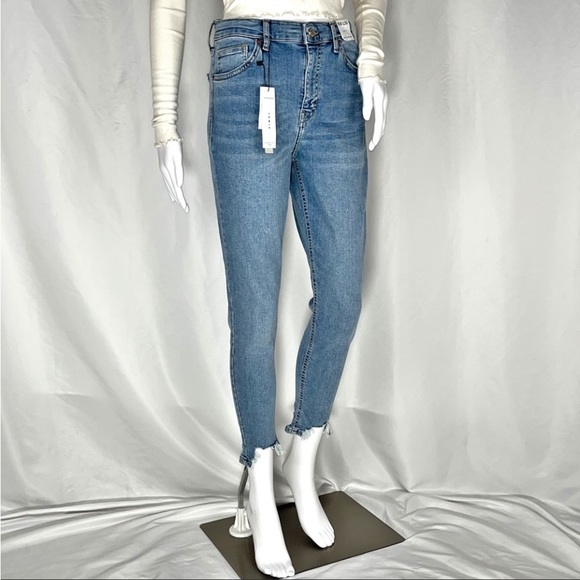 TopShop Jamie Blue High Waist Jagged Hem Skinny Jeans Sz28 Waist28” Inseam26.5” - Picture 2 of 16